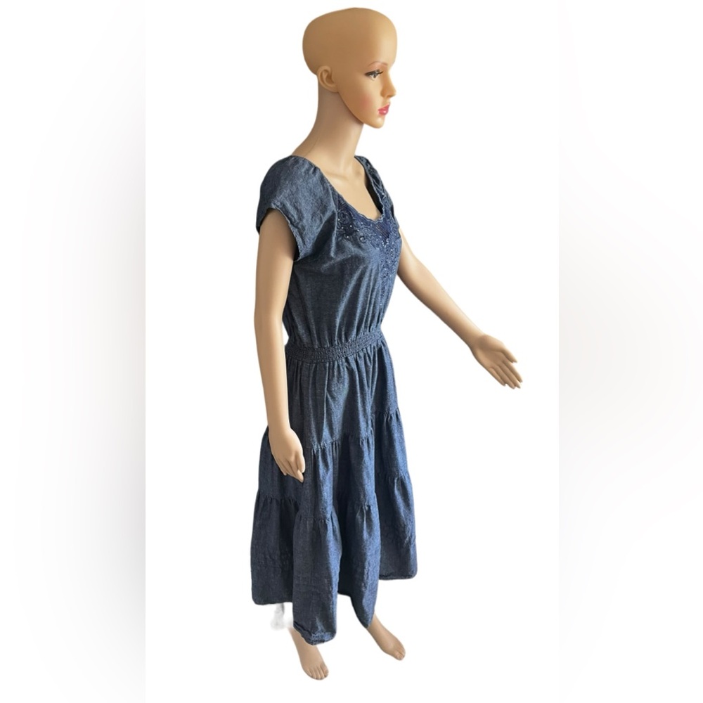 Reba Blue Denim Tiered Ruffled Dress - Picture 3 of 8